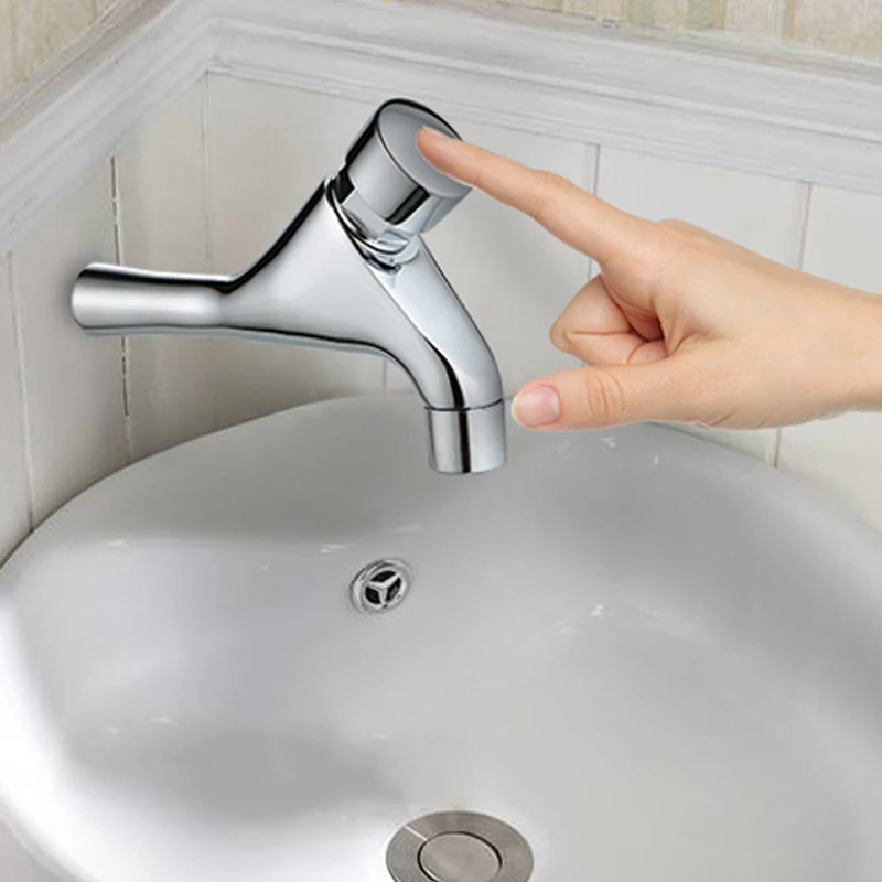 Wash Bowl Wall Mounted Brass Basin Mixer Faucets kitchen tap modern time delay faucet