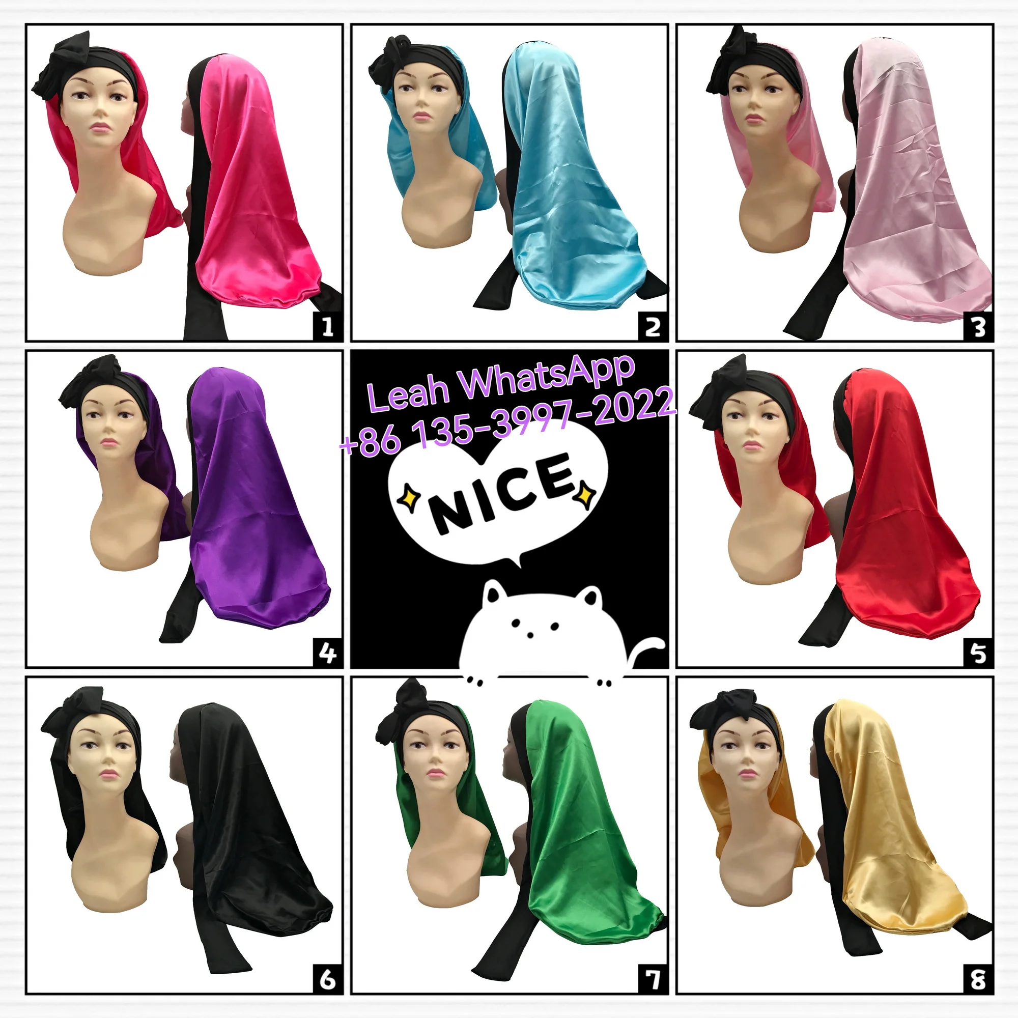 Custom Logo Flag Satin Bonnet with Long Ties Fashionable Patterns Designer Bonnets Women  Long  Braids