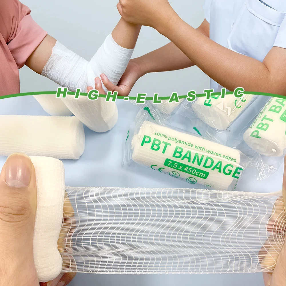 7.5cm x 4.5m PBT Elastic Bandage Medical Supply Conforming First Aid Gauze For Wound Dressing Emergency Care Cotton