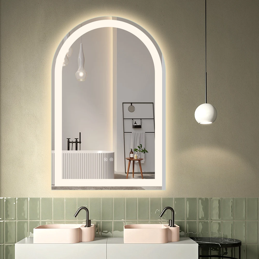 Custom Touch Screen Control Led Vanity Mirror Smart Bathroom Mirror Anti Fog Led Arch Mirror