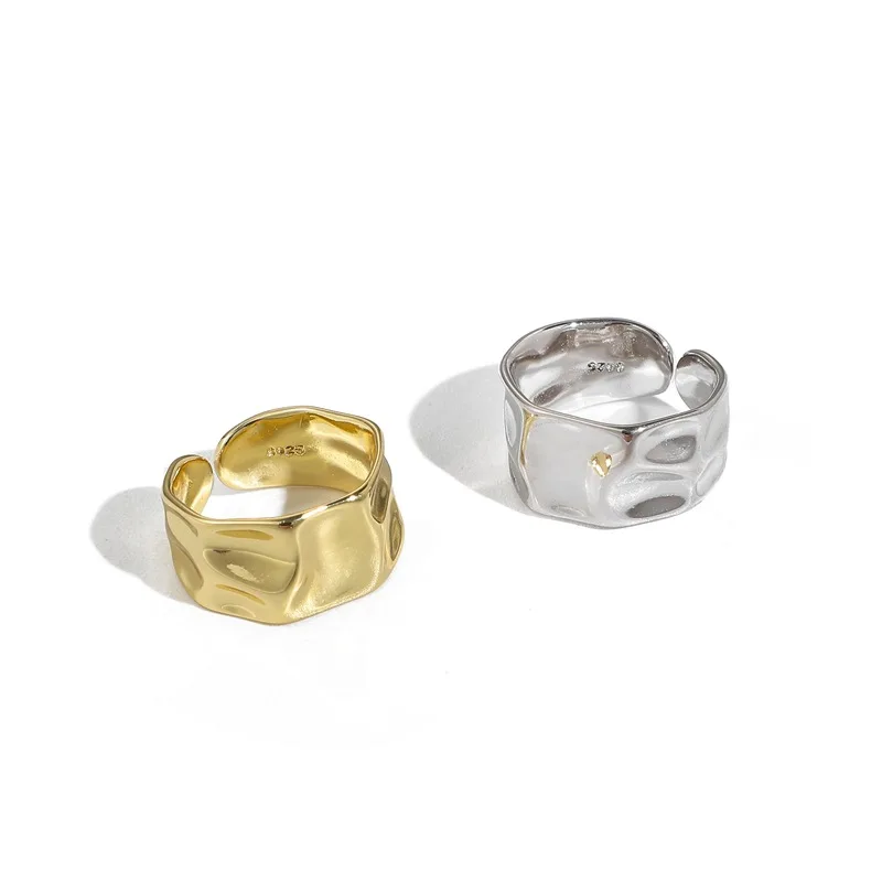 Fashion Irregular Gold Silver Color Ring Concave Convex Wide Open Finger Ring For Women Men
