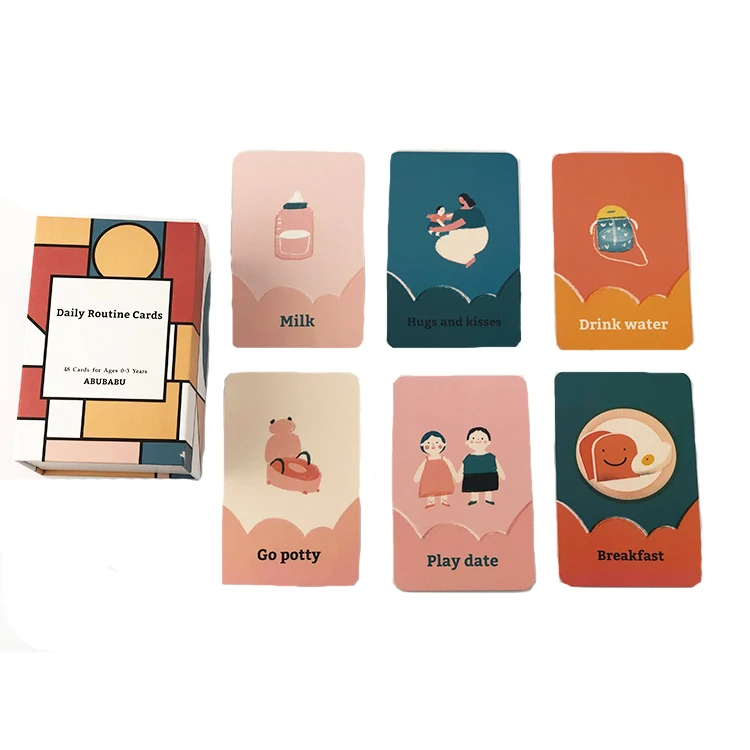 Custom High Quality Double Sided Printing Card Game Daily Routine Square Rectangle Game Card Flash Cards For Kids
