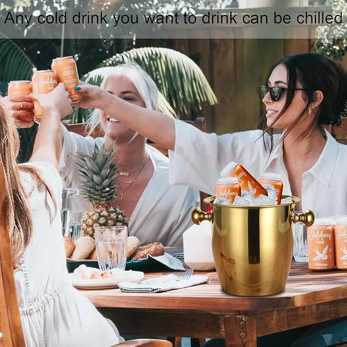 304 Stainless Steel European Style Champagne Bucket Thickened Ice Bucket Ice Cubes Chilled  Wine Barrel Hotel Bar KTV