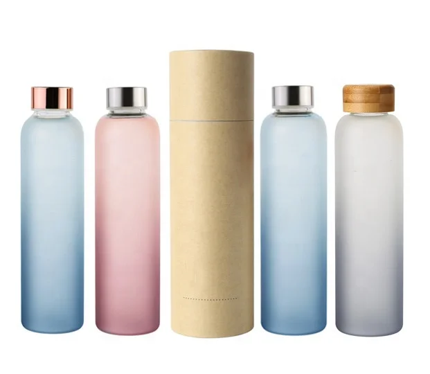 High borosilicate glass YOGA bottle white frosted drinking cups with time markings