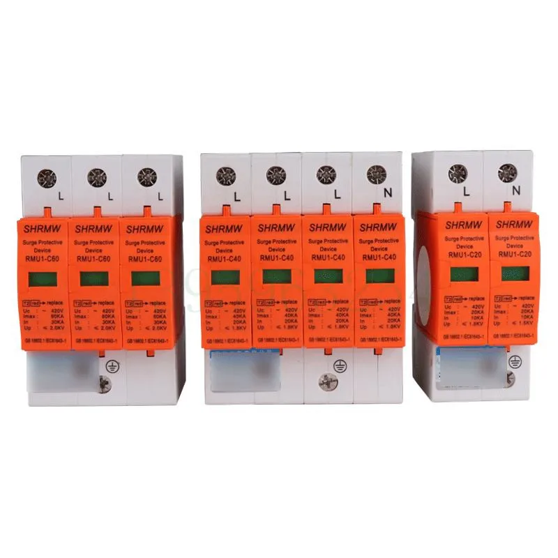 Устройство защиты от перенапряжения PV сглаживатель перепадов напряжения 420V для домашнего использования 20KA 40KA 60KA 80KA 100KA сглаживатель перепадов напряжения 1 полюс 2 полюса 3Pols 4Pols молниеотвод
