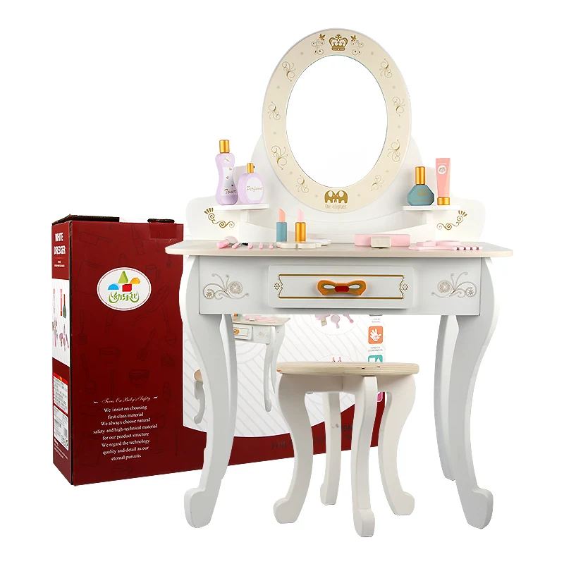 New Product Kids Pretend Toys Elegant Simulation Beauty Toy Wooden Dressing Table For Little Girls