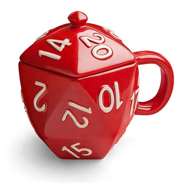 12oz 340ml D20 Mug 20-sided red dice ceramic mug for hot beverage breakfast with microwave and dishwasher-safe