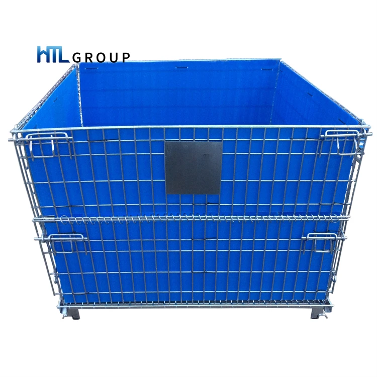 Collapsible cargo folding stackable warehouse portal wire mesh container