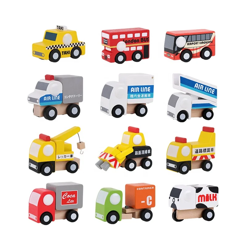 Wooden MINI Car Wooden vehicle car  Wooden Toy Wheels Car set of 12