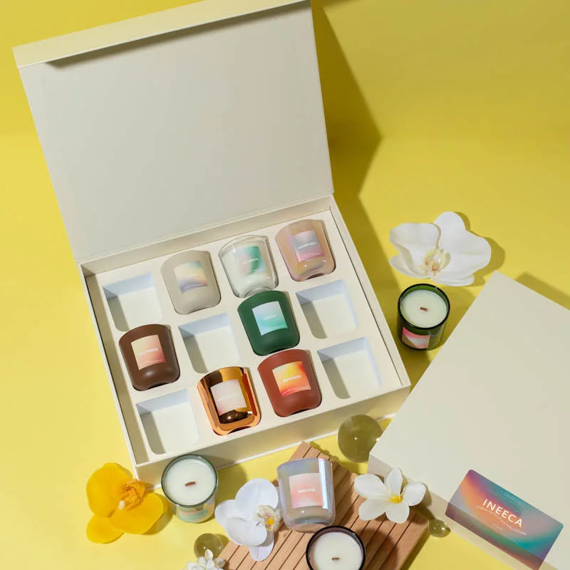 Handmade cardboard candle box soft touch paper candle jars with lid magnetic folding scented candle box packaging