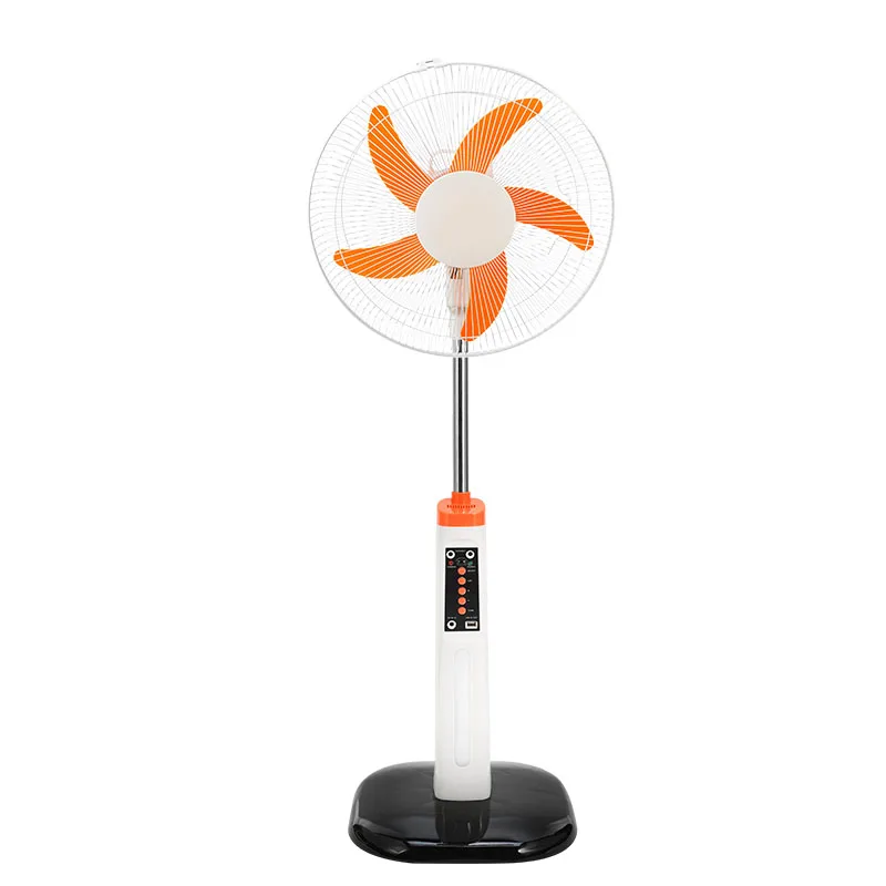 Brushless Motor  18 inches Solar Rechargeable electric Standing Fan with 10W solar panel and LED Bulbs with coloured blade
