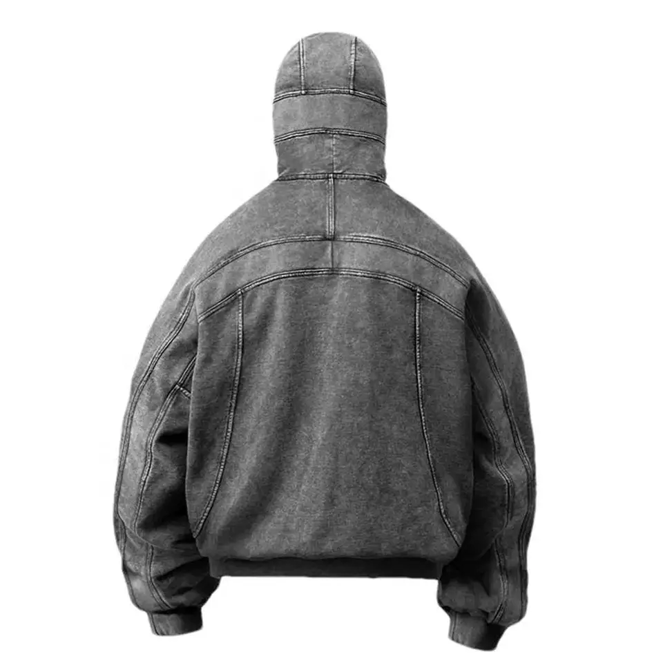 Manufacturer Ninja Masked Vintage Blanks 500gsm Heavyweight Custom Men Stone Acid Wash Full Face Zip Up Hoodie With Eye Hole