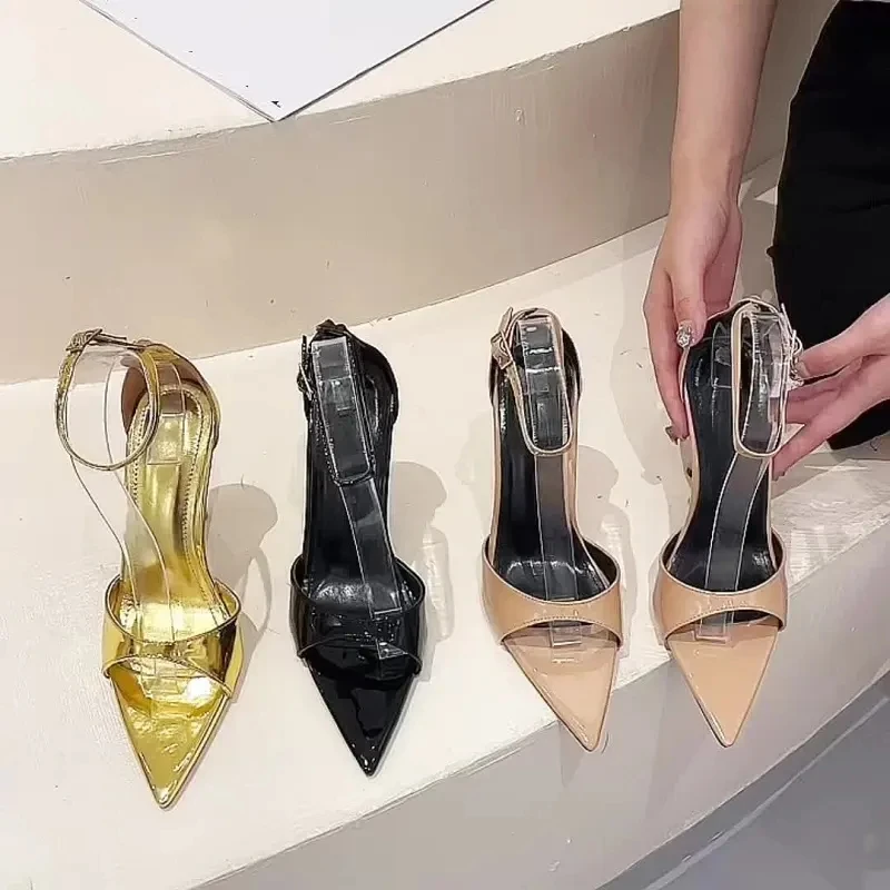 Hot sale Pointed Toe Fashion 2023 Shoes for Women Gold Slingback Talons Femmes Sandals Female Stilettos Party Ladies Heels