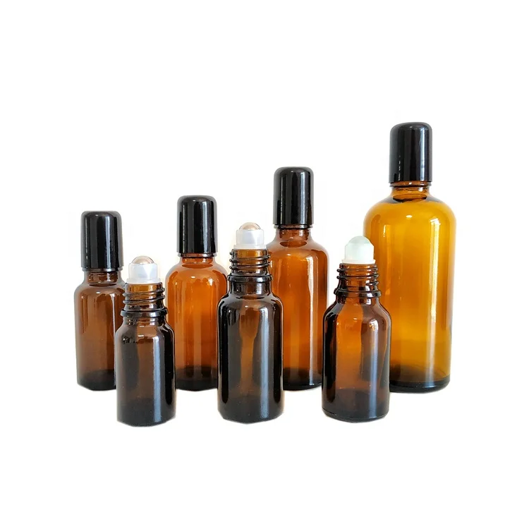 
10ml 15ml 20ml 30ml 50ml 100ml Matte Black Amber Glass Roll on Bottles Stainless Steel Roller Ball for Perfume Essential Oil 