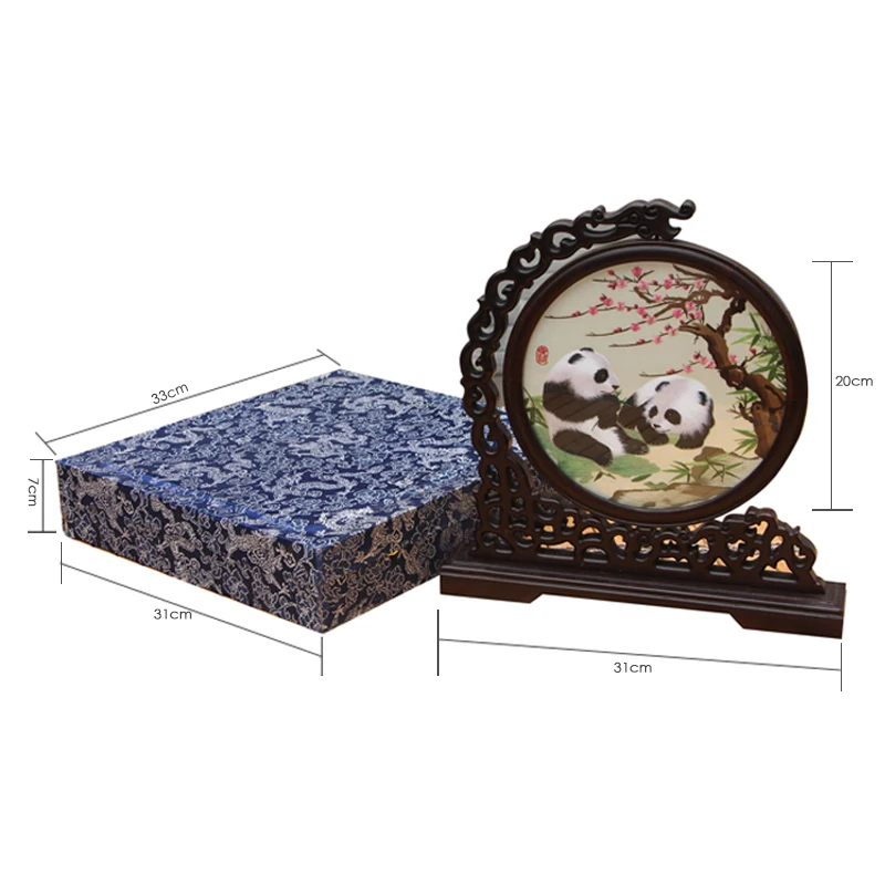 Shu Embroidery Giant Panda Pictures White With Brown Ornaments Intangible Cultural Heritage