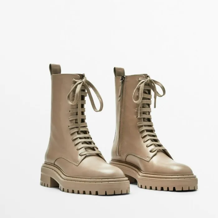 Handmade Genuine Leather Boots Martin Ankle Boots Female Platform Shoes Woman Booties Zipper Chunky Shoes