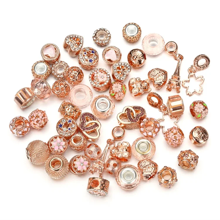50 Pcs/Set Alloy Bead Large Hole Jewelry Findings Components For Women DIY Bracelet Necklace Glass Crystal  Beads