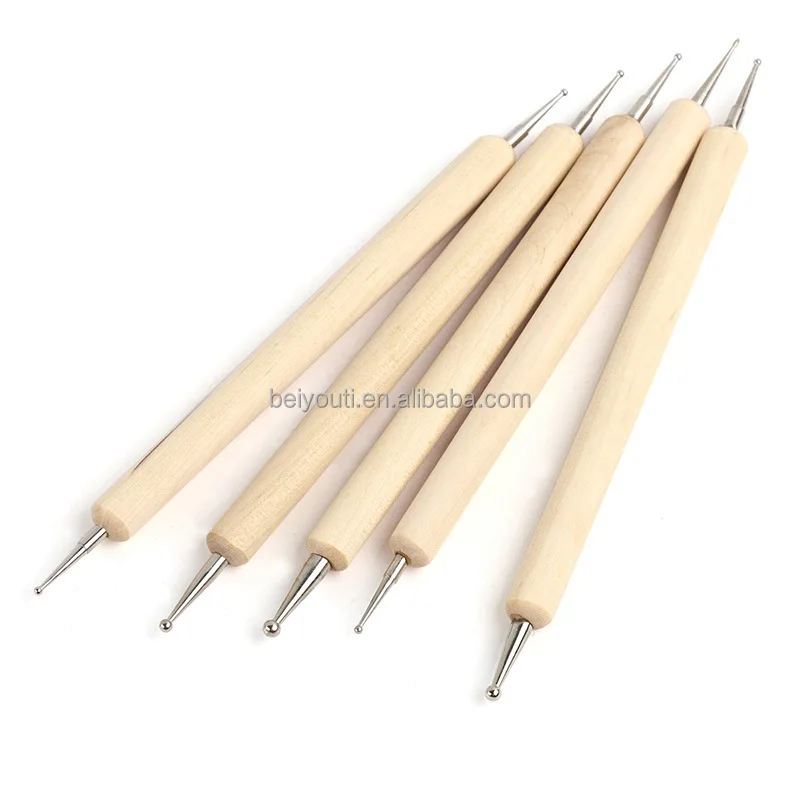 5PCS Double Ended Dotting Tools DIY Design Nail Art Wooden Handle Dotting Pen Tools For Diamond Embroidery Point Drill Dotting