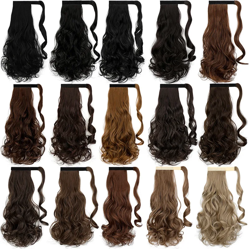 Ainizi 45cm long body wave hook&loop high quality super soft matte synthetic ponytail hair extensions