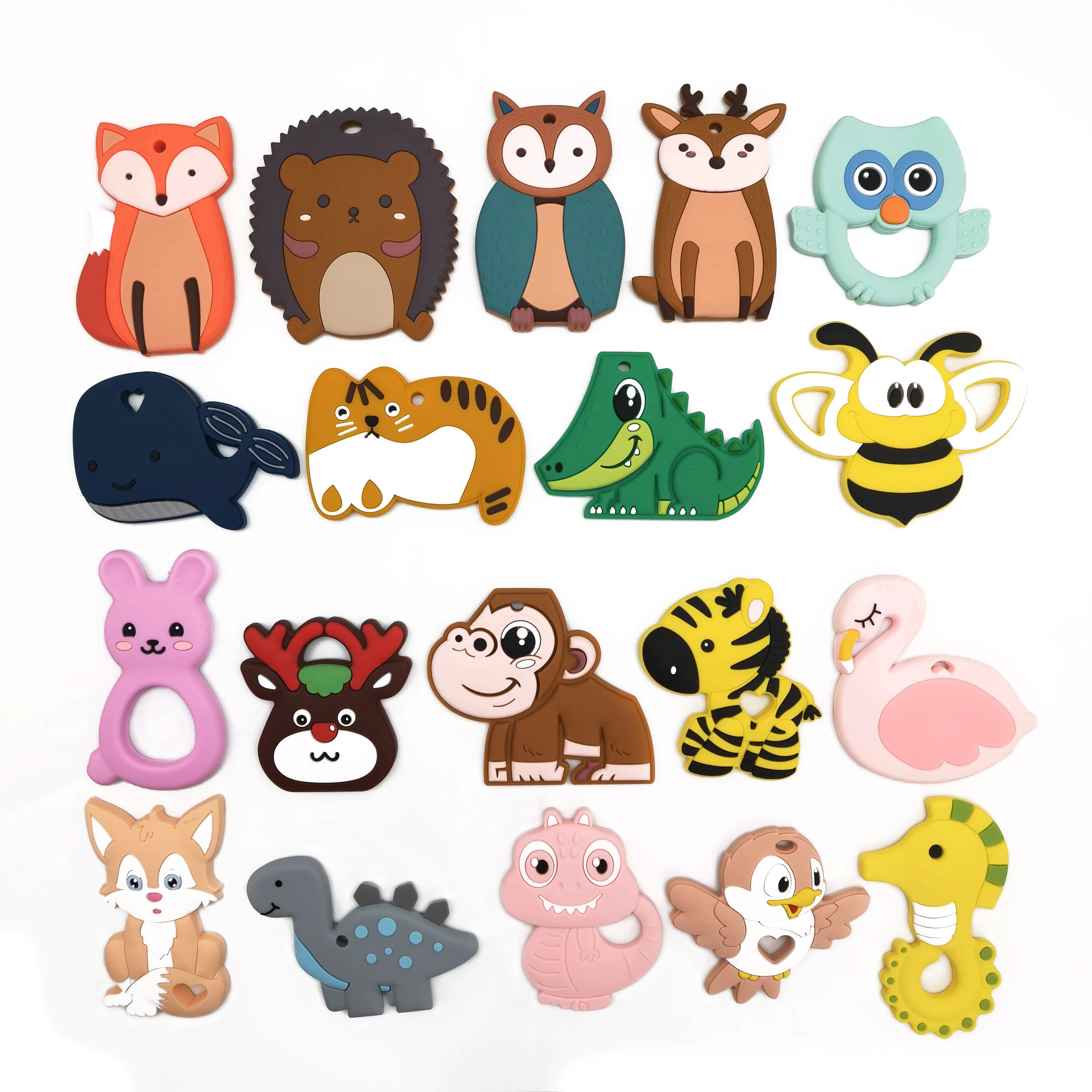 Wholesale Animal Shape Baby Rattles And Teethingtoy Food Grade Silicone Baby Teether For Pacifier Chain Making