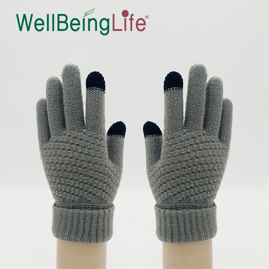 Fashion Wool Acrylic Knitted Mitten Touch Screen Gloves, Unisex Winter Warm Gloves, Women & Men Knitted Gloves