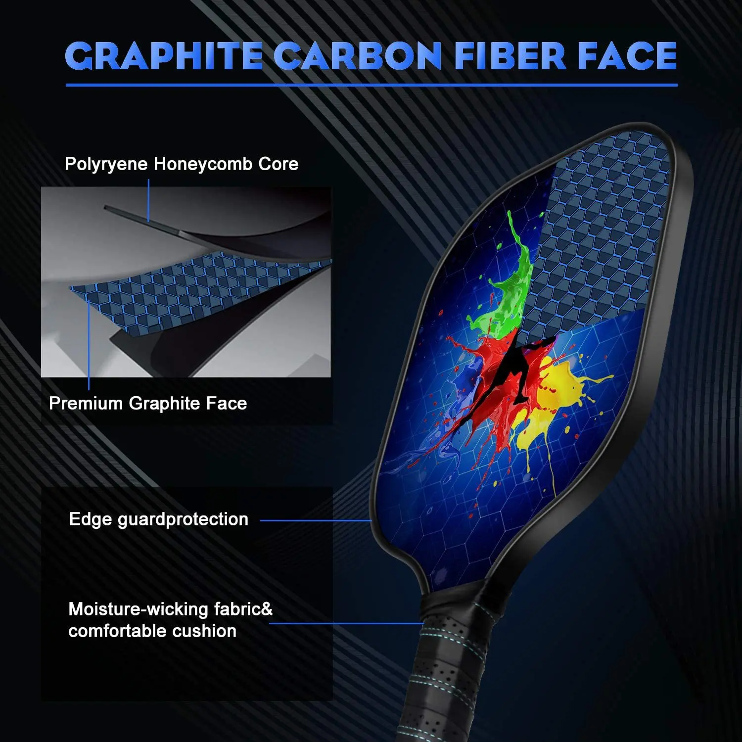 Pickleball Paddle Carbon Pp Honeycomb Graphite Pickleball Paddle High Quality Pickleball Paddle