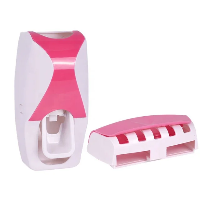 One Stop Shopping Wall Mounted Kids Toothbrush Holder Set Bathroom Tooth Brush Holder Toothpaste Squeezer Dispenser And With Automatic