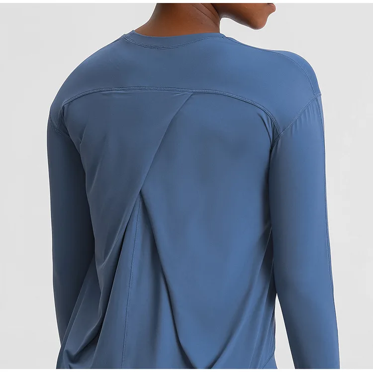 Custom Printed Womens Plain Long Sleeve Oversized Crop Tops Yoga Fitness Gym T-Shirt Logo Sportswear Tshirt For Women