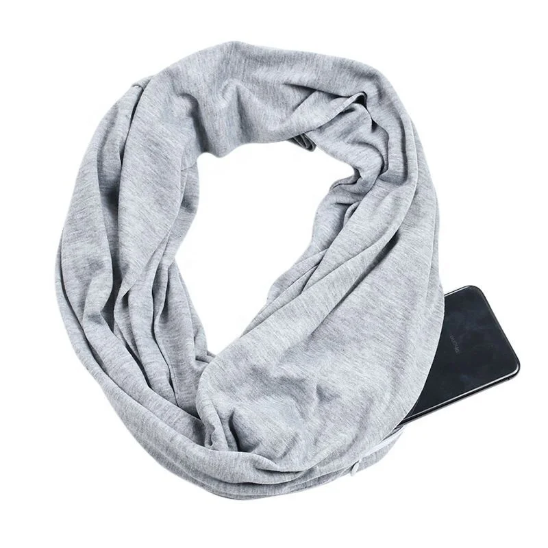 Infinity Solid Color Scarf with Hidden Zipper Pocket for Women Lightweight Travel Wrap