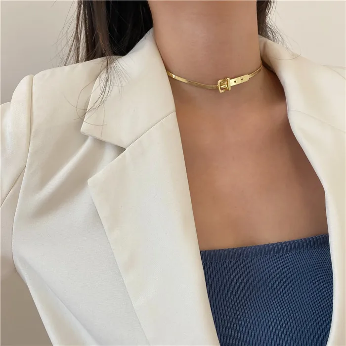 Simple Fashion Design Snake Bone Necklace Chain Titanium Steel Belt Buckle Necklace