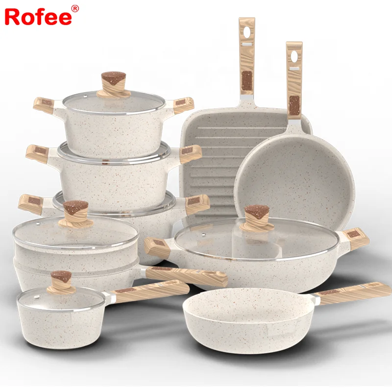 High Quality wholesale nonstick cookware ceramic pan sets with soft touch handle die cast kitchenware set