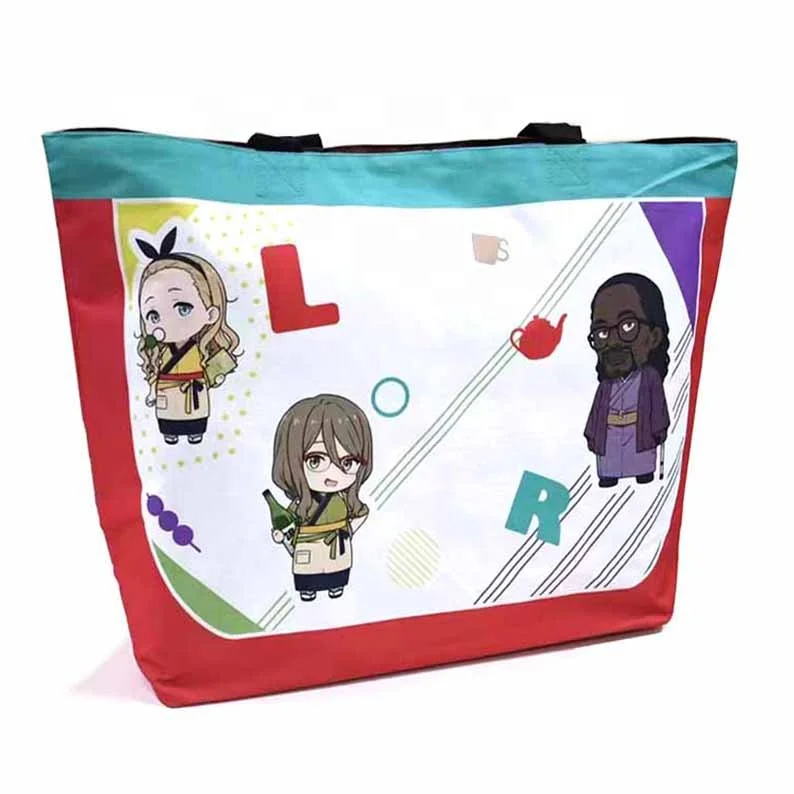 Large Capacity 600D Polyester Printed Double-Sided Shoulder Beach Tote Bag Cute Cartoon Character Canvas 600D Cute Canvas