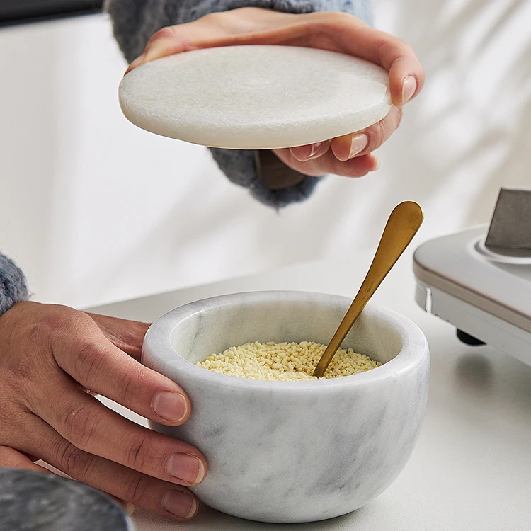 Wholesale Kitchen Home White Marble Spice Pinch Pot Pepper Box Sugar Seasonings Keeper Salt Cellar