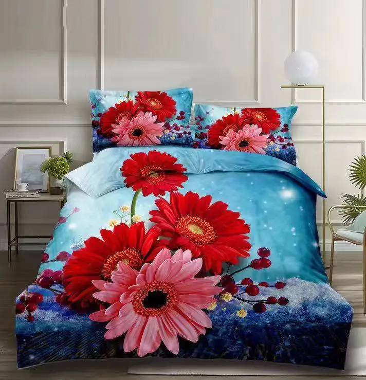 Colorful 3D flower design 100% polyester disperse printed bed sheet fabric