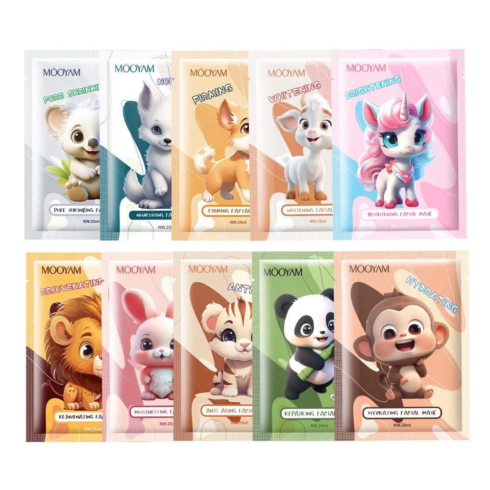 OEM 10 Types Animal Monkey Face Mask Sheet Moisturizing Whitening Firming Anti Aging Hydrating 25ml MOOYAM Facial Mask