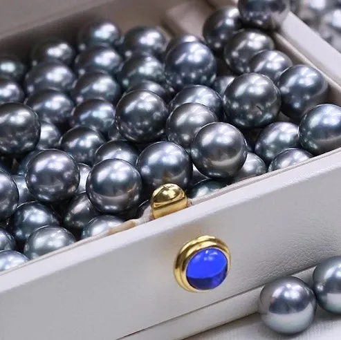 8-9mm Black Tahiti Pearls Blue Round Shape Black Color DIY Seawater Bright Light Loose Pearls