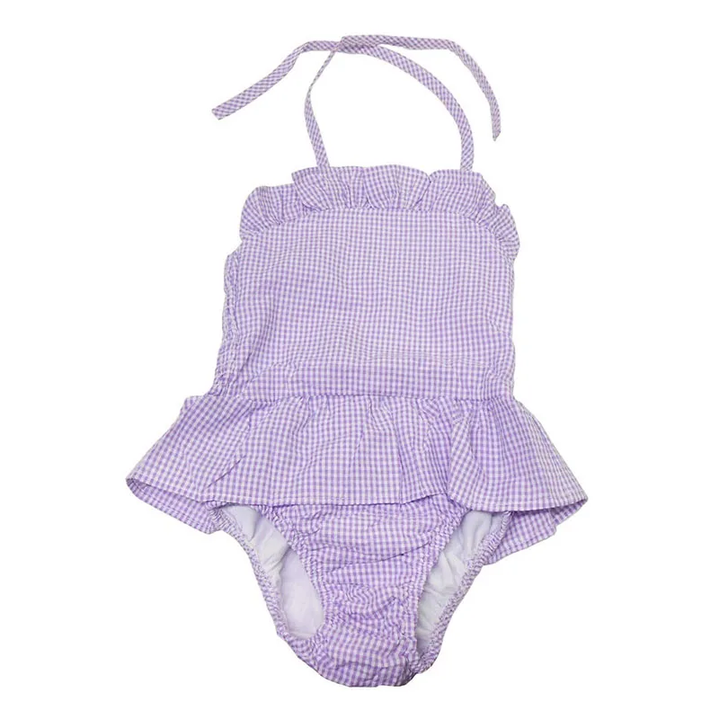 Оптовая продажа купальник с Monogrammed Seersucker рюшами для девочек
