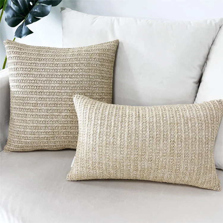 Farmhouse Use Straw Plaited Article Woven Boho Cushion Cover High Grade Handmade Pillow Cover Velvet Back Fabric