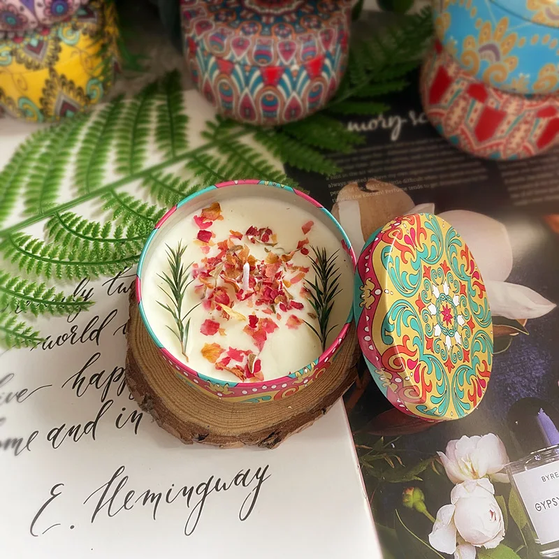 Custom printed 3oz 4oz 8 oz seamless metal candles tin containers empty travel tin jars matte black candle tins can