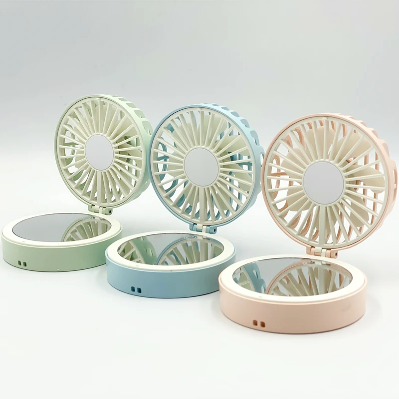 Oem Odm Wholesale mini cake creative with makeup mirror ABS Low noise Desktop mute USB rechargeable handheld portable small fan