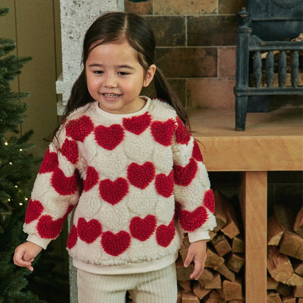 Winter models thickened flowers love three-dimensional velvet round neck shirt boys tops girls long-sleeved T-shirt