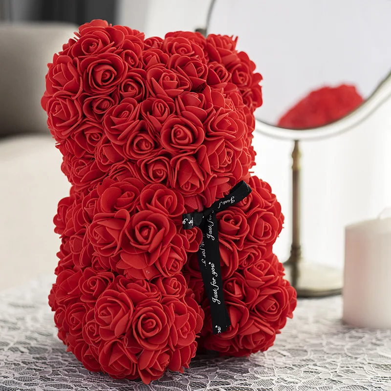 USA Warehouse Delivery Small 10 Inch 25 Cm Flower In Gift Box Lover Souvenirs Valentine Gift Ribbon Teddy Foam PE Rose Bear
