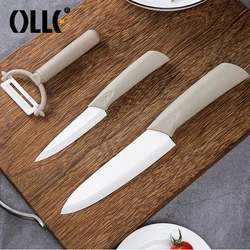 Useful Ceramic Kitchen Knife Set White Blade Grey Handle