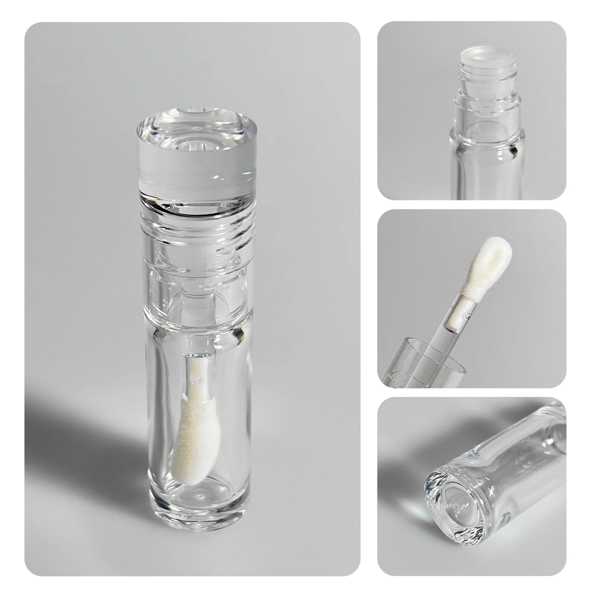 Low MOQ 5.5ml Wholesale Round Lip Gloss Tube Empty Clear Lipstick Container Transparent Liquid Blush Container With Big Brush