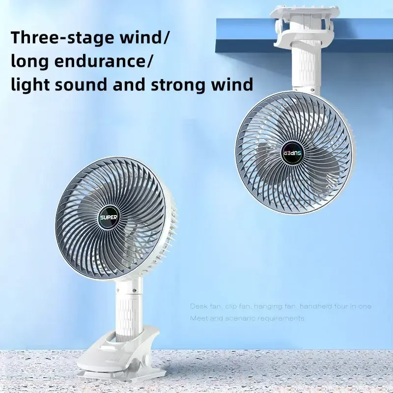 2024 newest hot selling clip mini portable fan 3 gear windy speed optional low noise 360 Degree Rotation Desktop clip handle fan