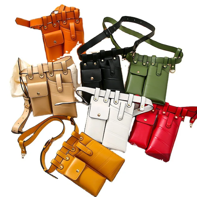 
New Arrival Creative 2 In1 Magnetic Buckle Mobile Phone Handbag Fashion Luxury Leather Waist Bag For Women 