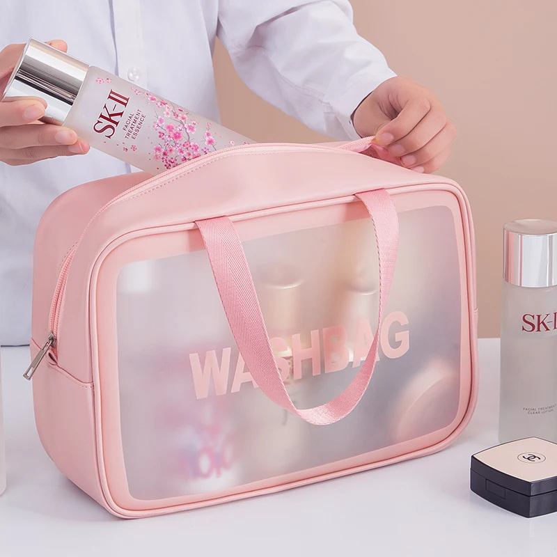 2021 Logo Customize  Travel Transparent Pink TPU Zip Cosmetic Bag pouch Clear make up bags