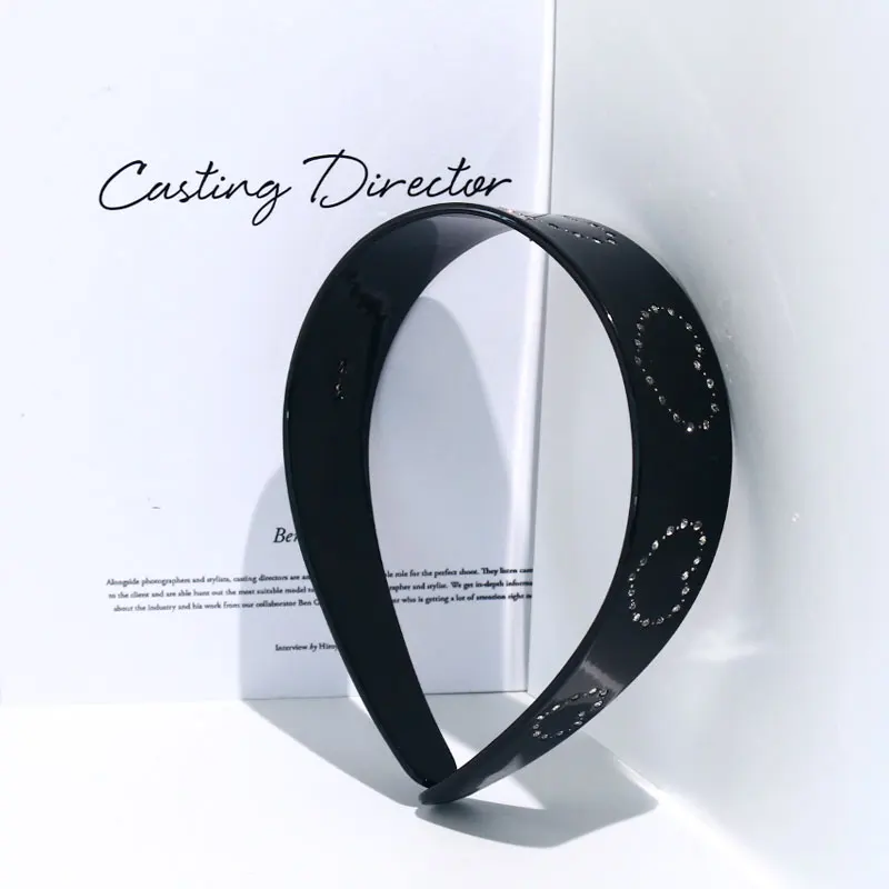 Женская дизайнерская повязка на голову, черная ацетатная повязка на голову со стразами и бантом, роскошный обруч для волос с драгоценными камнями, аксессуары для волос, 2022