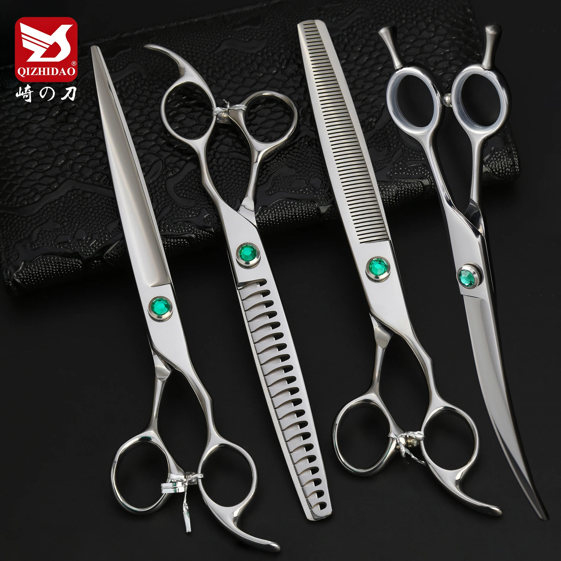8inch Pet Grooming Scissors Set of 4 Curved Thinning Chunker Cutting Professional Dog Grooming Scissors Set