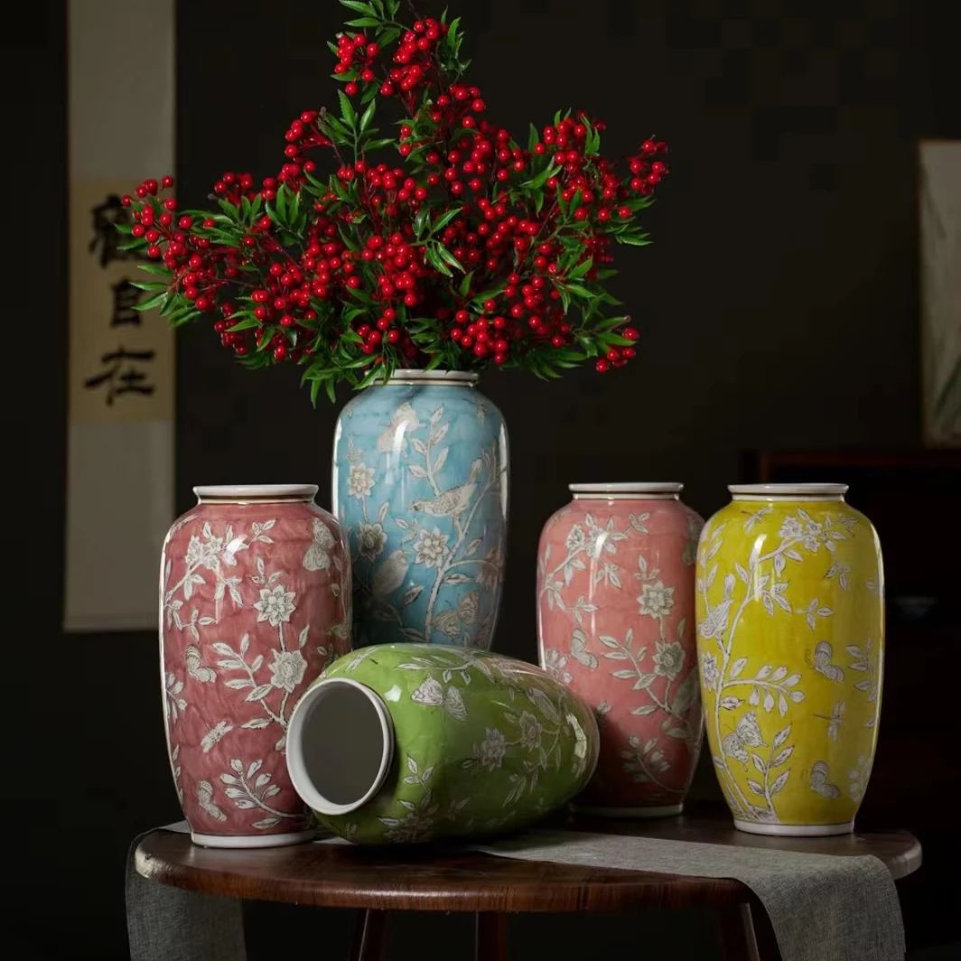 Luxury Chinese Style Wedding Ceramic Table Flower Vase Porcelain Home Decoration home accessories Colorful ceramic vase